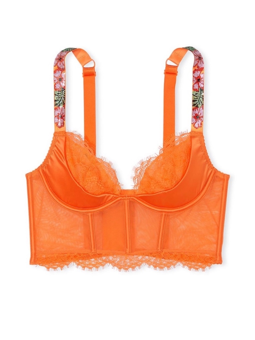 Victoria’s Secret Shine Strap Lace Quarter-Cup Corset Top in Sunny Orange 36 D